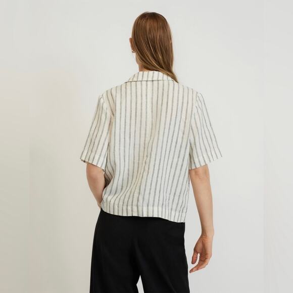 Everlane M Linen The Workwear Shirt Black Canvas Stripe Short Sleeve Button Down - Picture 2 of 8